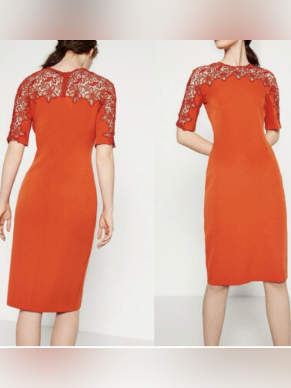 Zara Orange Lace Yoke Midi Dress